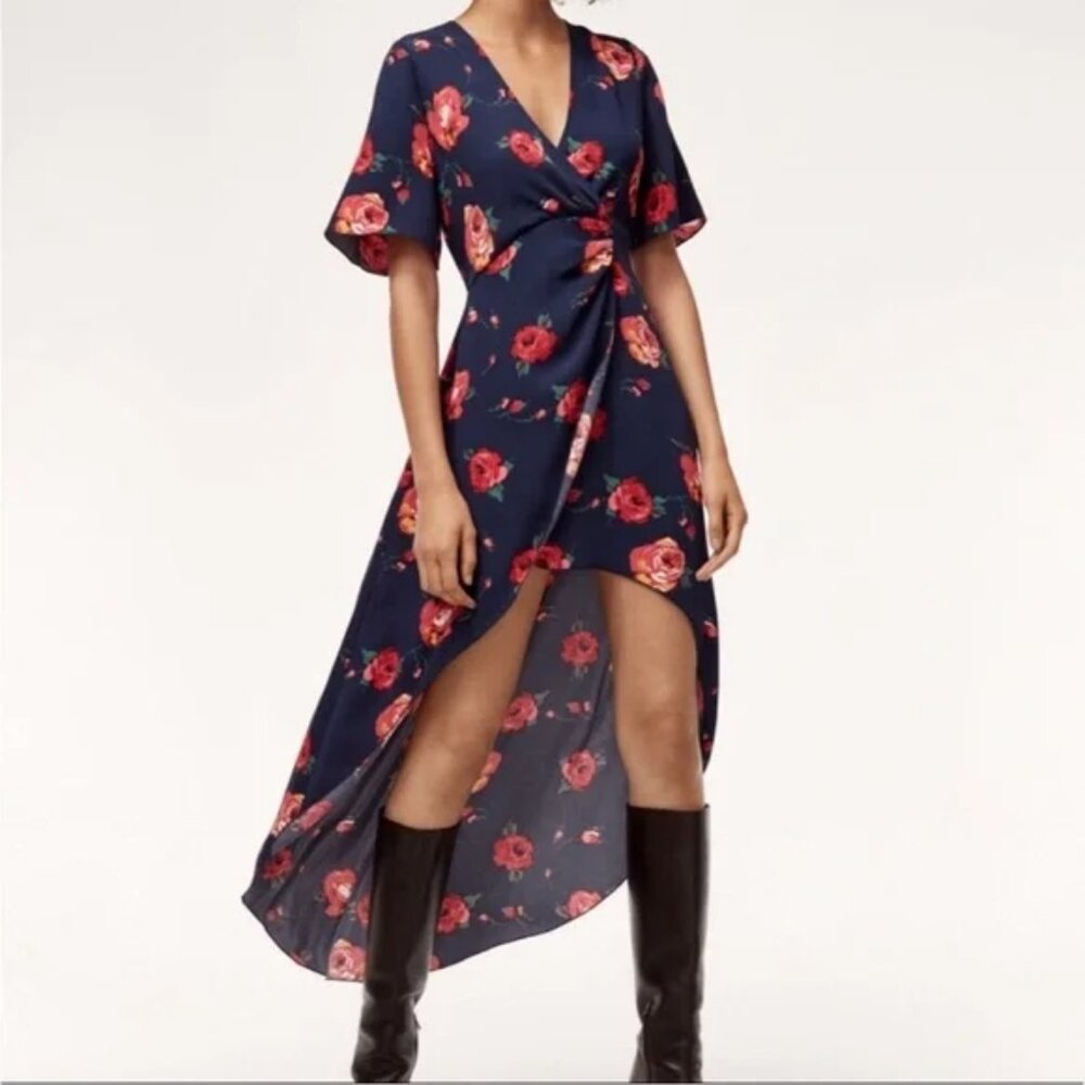Aritzia BABATON Floral Jedd Faux Wrap High Low Dress 00